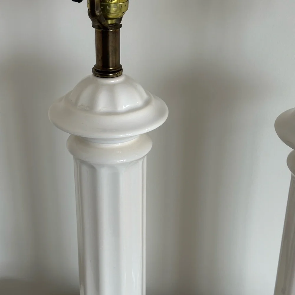 Elegant White Ceramic/Porcelain Column Table Lamps - Picture 7 of 7